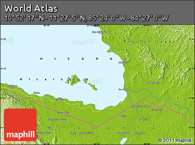 Physical Map of the Area around 11° 9' 41" N, 84° 55' 30" W