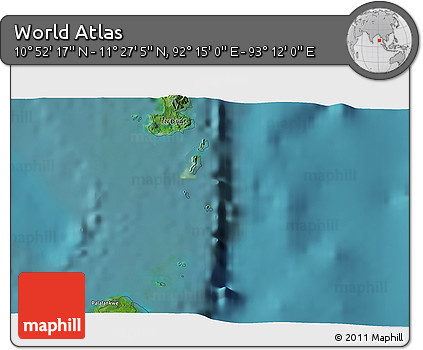 Satellite 3D Map of the Area around 11° 9' 41" N, 92° 43' 29" E