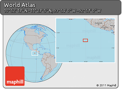 Gray Location Map of the Area around 11° 9' 41" N, 93° 25' 30" W