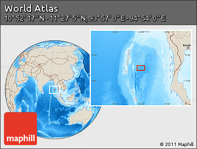 Shaded Relief Location Map of the Area around 11° 9' 41" N, 94° 25' 30" E