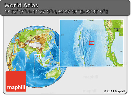 Physical Location Map of the Area around 11° 9' 41" N, 95° 16' 30" E