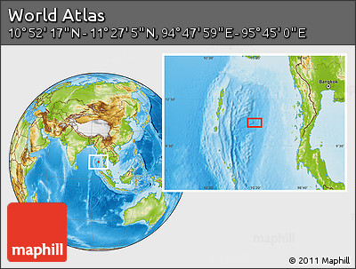 Physical Location Map of the Area around 11° 9' 41" N, 95° 16' 30" E