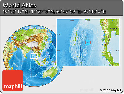 Physical Location Map of the Area around 11° 9' 41" N, 95° 16' 30" E