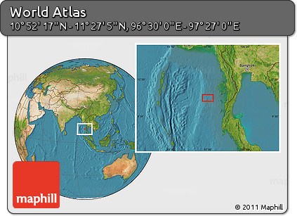 Satellite Location Map of the Area around 11° 9' 41" N, 96° 58' 29" E