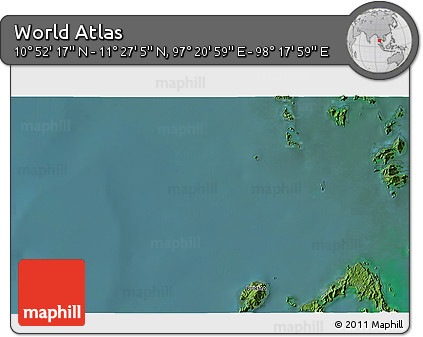 Satellite 3D Map of the Area around 11° 9' 41" N, 97° 49' 29" E