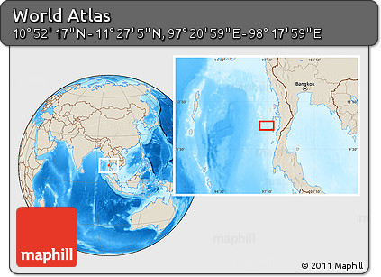 Shaded Relief Location Map of the Area around 11° 9' 41" N, 97° 49' 29" E