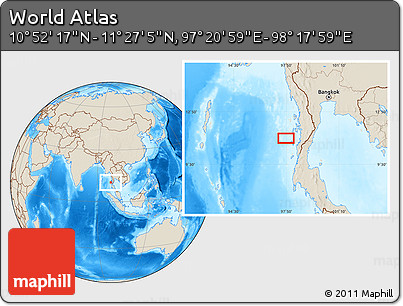 Shaded Relief Location Map of the Area around 11° 9' 41" N, 97° 49' 29" E