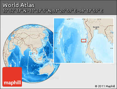 Shaded Relief Location Map of the Area around 11° 9' 41" N, 97° 49' 29" E