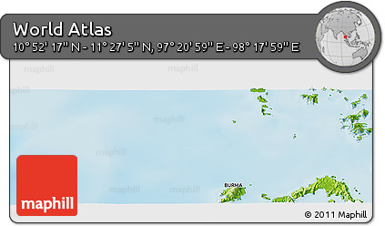 Physical Panoramic Map of the Area around 11° 9' 41" N, 97° 49' 29" E