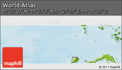 Physical Panoramic Map of the Area around 11° 9' 41" N, 97° 49' 29" E
