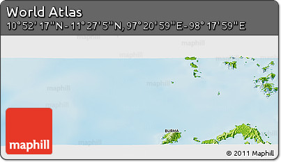 Physical Panoramic Map of the Area around 11° 9' 41" N, 97° 49' 29" E