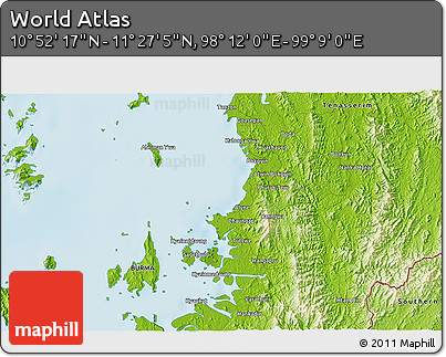 Physical 3D Map of the Area around 11° 9' 41" N, 98° 40' 30" E