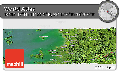Satellite Panoramic Map of the Area around 11° 9' 41" N, 98° 40' 30" E