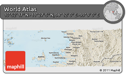 Shaded Relief Panoramic Map of the Area around 11° 9' 41" N, 98° 40' 30" E