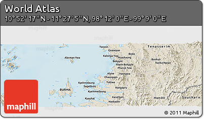 Shaded Relief Panoramic Map of the Area around 11° 9' 41" N, 98° 40' 30" E