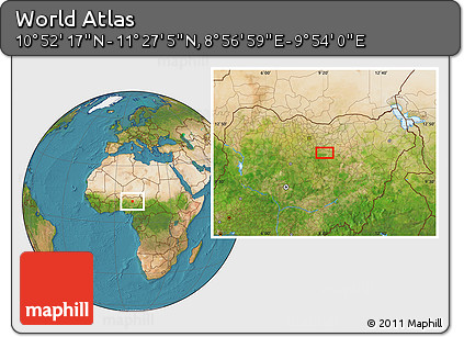 Satellite Location Map of the Area around 11° 9' 41" N, 9° 25' 30" E
