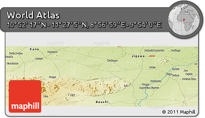 Physical Panoramic Map of the Area around 11° 9' 41" N, 9° 25' 30" E
