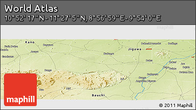 Physical Panoramic Map of the Area around 11° 9' 41" N, 9° 25' 30" E