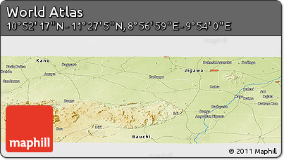 Physical Panoramic Map of the Area around 11° 9' 41" N, 9° 25' 30" E