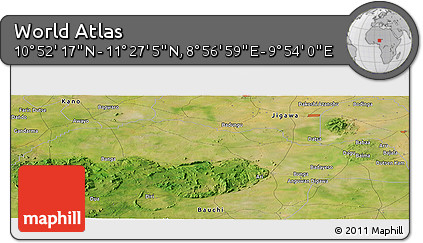 Satellite Panoramic Map of the Area around 11° 9' 41" N, 9° 25' 30" E