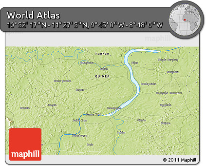 Physical 3D Map of the Area around 11° 9' 41" N, 9° 16' 30" W