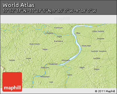 Physical 3D Map of the Area around 11° 9' 41" N, 9° 16' 30" W
