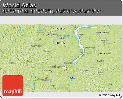 Physical 3D Map of the Area around 11° 9' 41" N, 9° 16' 30" W