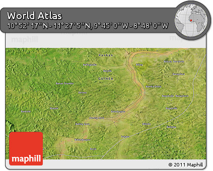 Satellite 3D Map of the Area around 11° 9' 41" N, 9° 16' 30" W