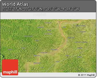 Satellite 3D Map of the Area around 11° 9' 41" N, 9° 16' 30" W