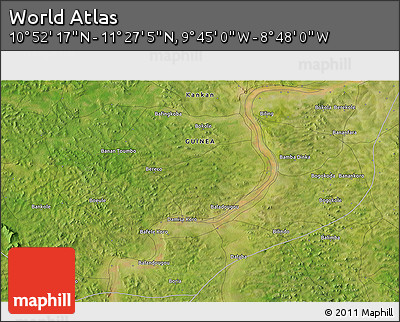 Satellite 3D Map of the Area around 11° 9' 41" N, 9° 16' 30" W