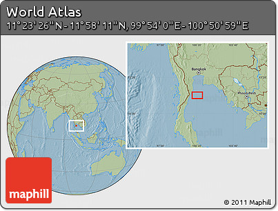Savanna Style Location Map of the Area around 11° 40' 49" N, 100° 22' 30" E, hill shading
