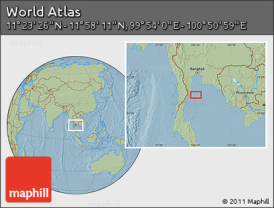 Savanna Style Location Map of the Area around 11° 40' 49" N, 100° 22' 30" E, hill shading