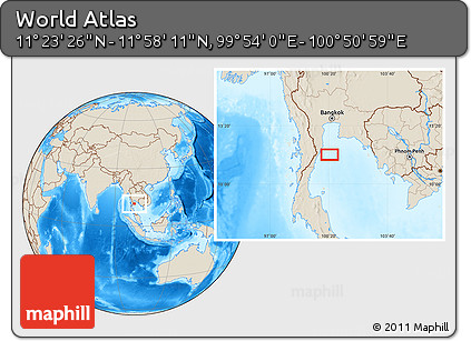 Shaded Relief Location Map of the Area around 11° 40' 49" N, 100° 22' 30" E