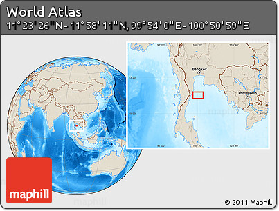 Shaded Relief Location Map of the Area around 11° 40' 49" N, 100° 22' 30" E
