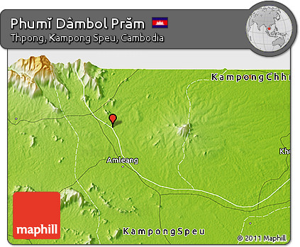 Physical 3D Map of Phumĭ Dâmbol Prăm