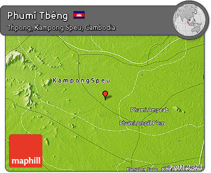 Physical 3D Map of Phumĭ Tbêng