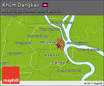 Physical 3D Map of Khŭm Dângkaô