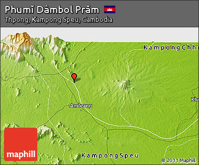 Physical 3D Map of Phumĭ Dâmbol Prăm