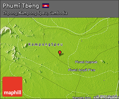 Physical 3D Map of Phumĭ Tbêng