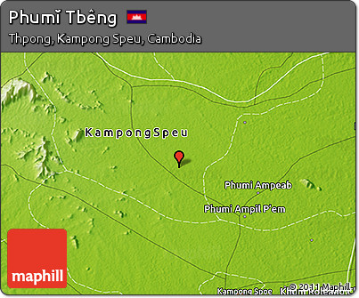 Physical 3D Map of Phumĭ Tbêng