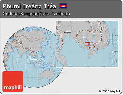 Gray Location Map of Phumĭ Treăng Tréa, hill shading