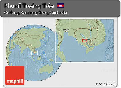 Savanna Style Location Map of Phumĭ Treăng Tréa, hill shading