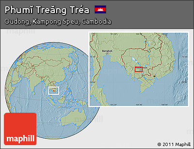 Savanna Style Location Map of Phumĭ Treăng Tréa, hill shading
