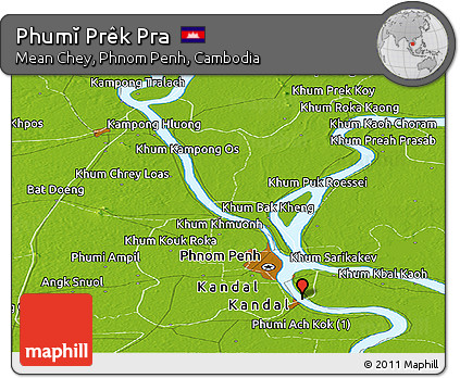 Physical Panoramic Map of Phumĭ Prêk Pra