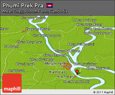 Physical Panoramic Map of Phumĭ Prêk Pra