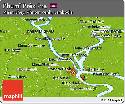 Physical Panoramic Map of Phumĭ Prêk Pra