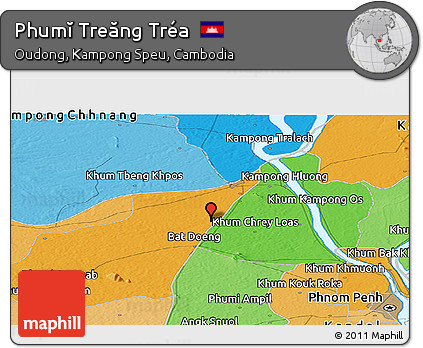 Political Panoramic Map of Phumĭ Treăng Tréa