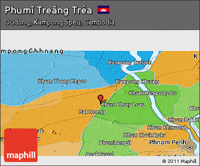 Political Panoramic Map of Phumĭ Treăng Tréa