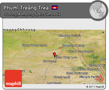 Satellite Panoramic Map of Phumĭ Treăng Tréa