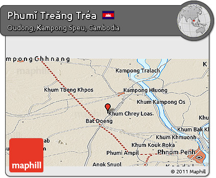 Shaded Relief Panoramic Map of Phumĭ Treăng Tréa
